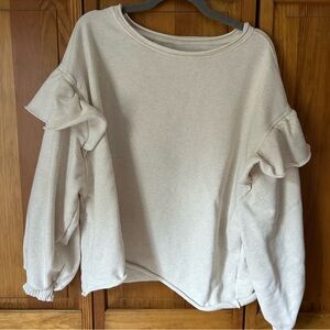 aerie Cream Ruffle-Sleeve crew neck
